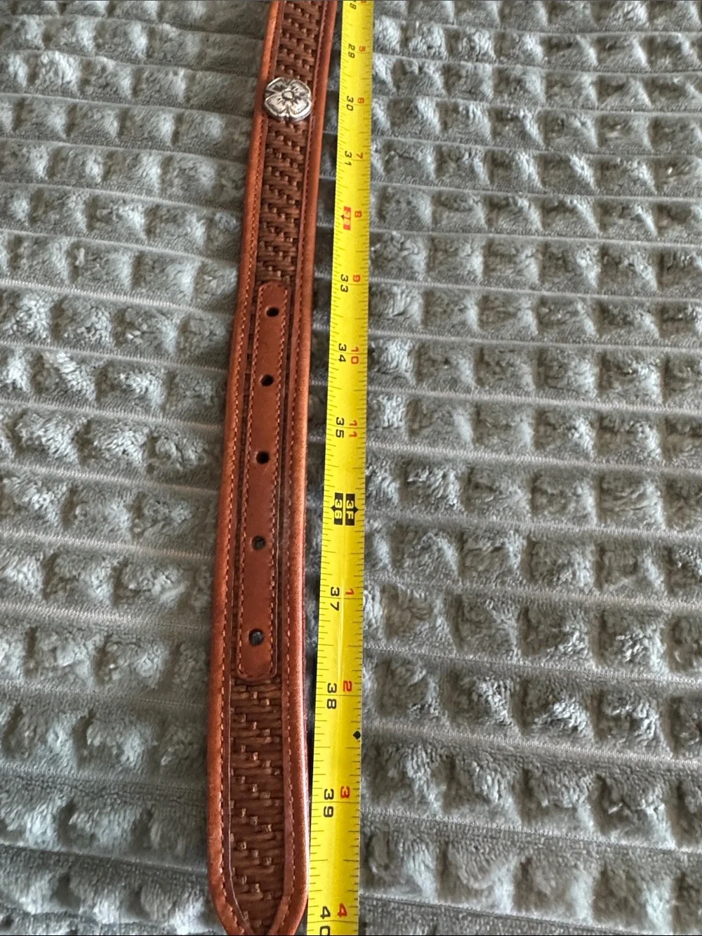 Fossil Brown Leather Braided Floral Concho Belt